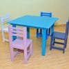 mobilier copiii si bebe scaune colorate pastel roz si albastru si masa copii albastra producator atelierul bucuresti